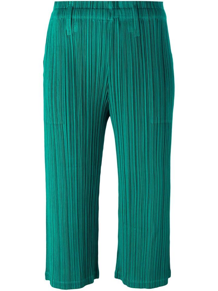 Pleats Please By Issey Miyake Light Flare Cropped Trousers, Women's, Size: 3, Green, Polyester
