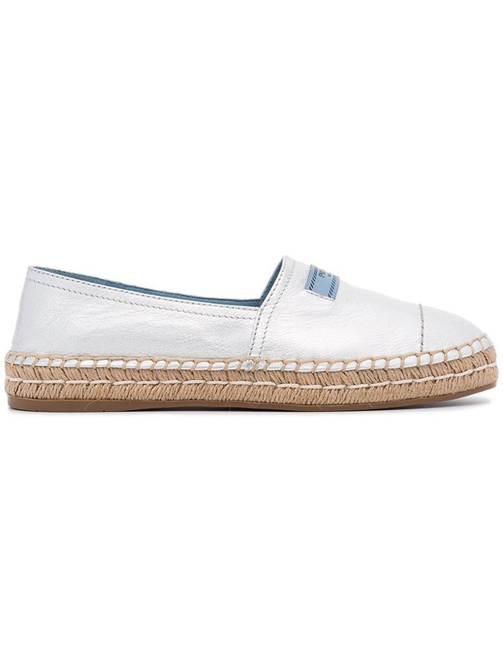 Prada Metallic Leather Espadrilles With Logo Tag