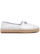 Prada Metallic Leather Espadrilles With Logo Tag