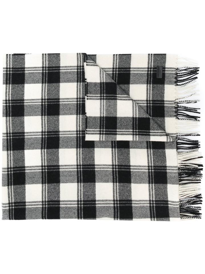 Saint Laurent Check Fringed Scarf - Black
