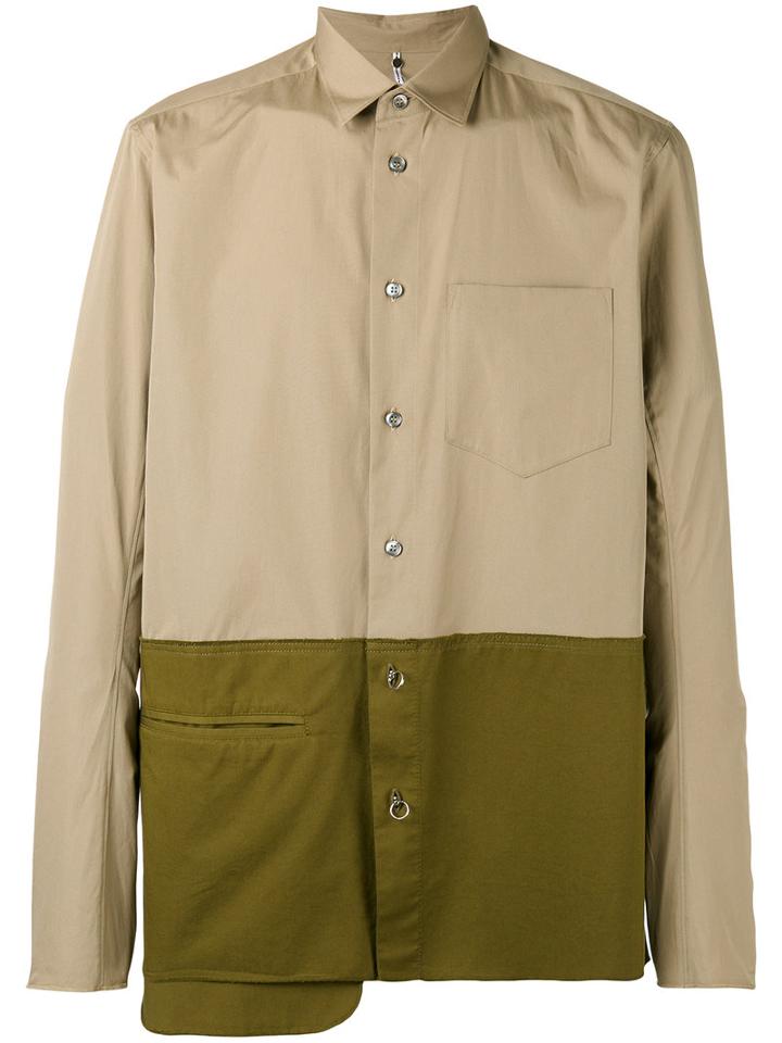Oamc - Asymmetric Colour Block Shirt - Men - Cotton - M, Nude/neutrals, Cotton