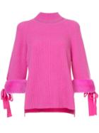 Fendi Cut Out High Neck Sweater With Faux Fur Cuffs - Pink & Purple