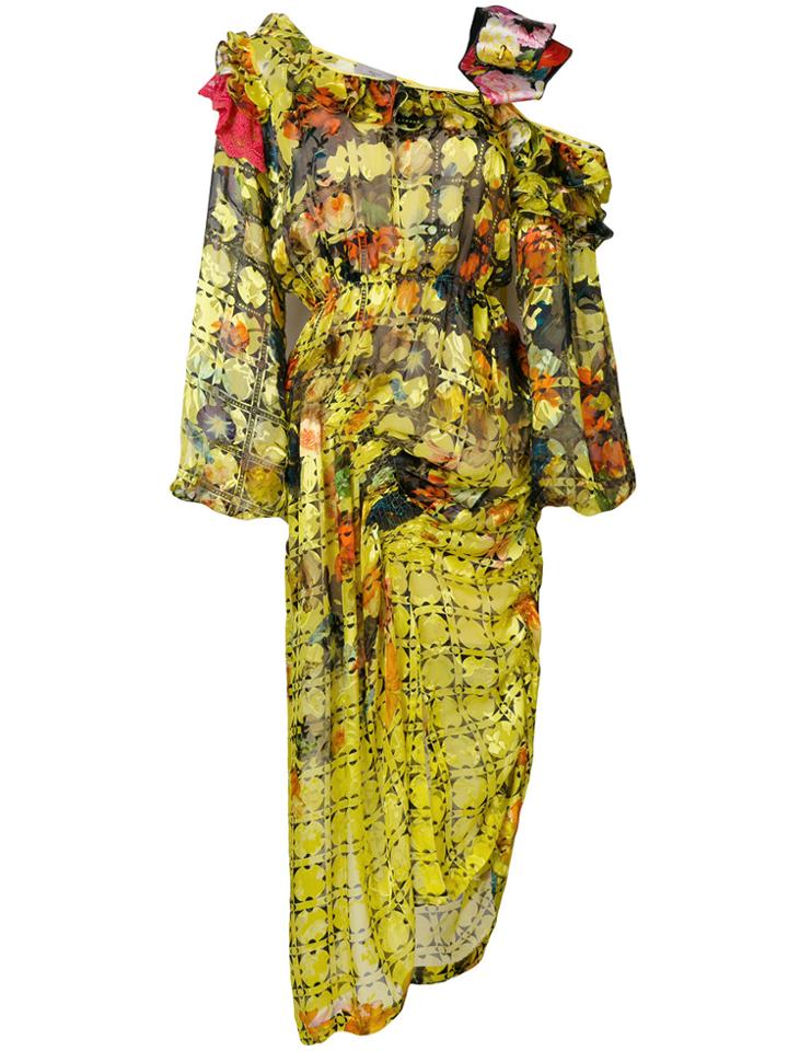 Preen By Thornton Bregazzi Printed And Gathered Detail Asymmetric
