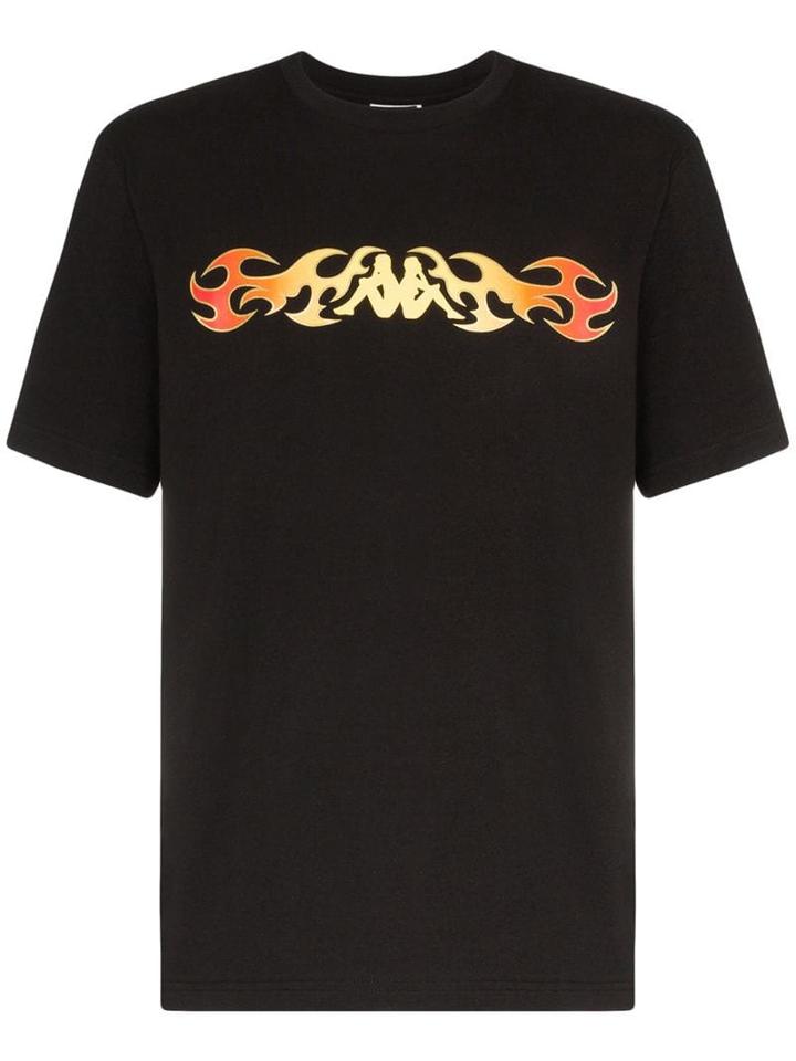 Charm's X Kappa Flame Logo Print Crew Neck T-shirt - Black