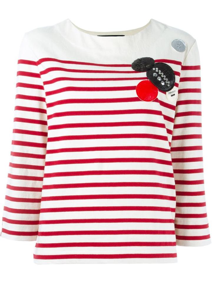 Marc By Marc Jacobs Patched Breton Stripe Top, Women's, Size: L, White, Cotton