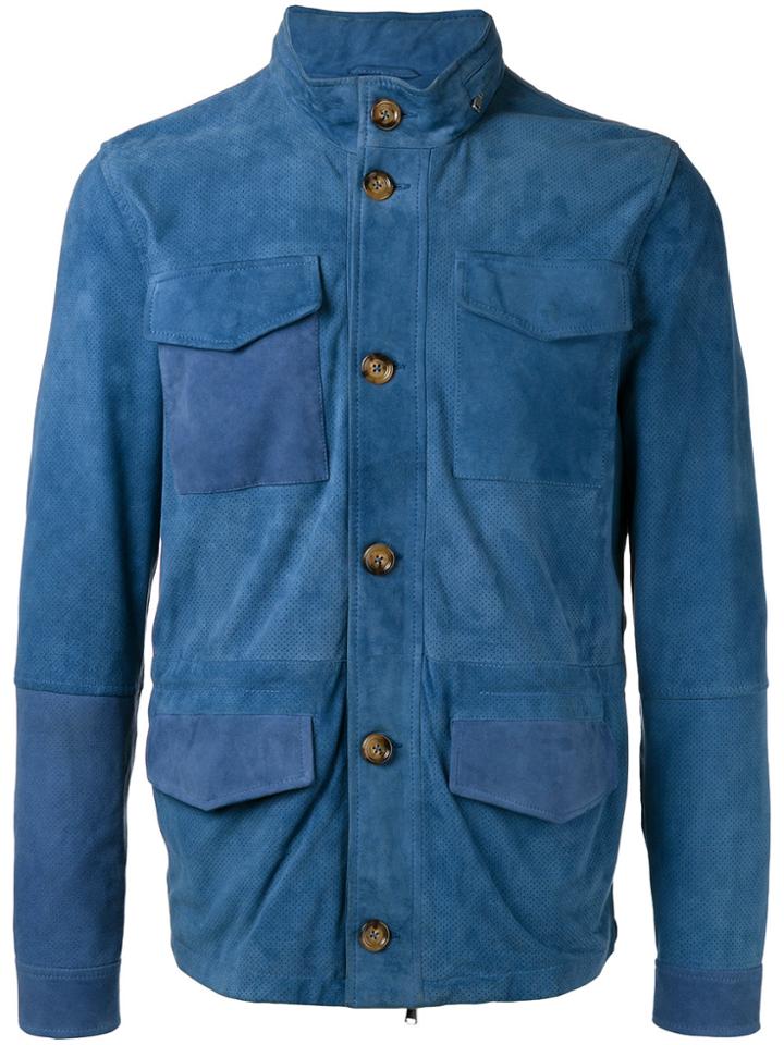 Eleventy Four Pocket Patchwork Jacket - Blue