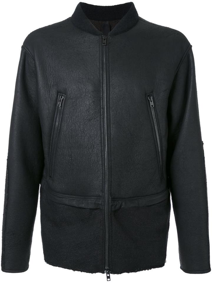Isabel Benenato Leather Bomber Jacket, Men's, Size: 48, Black, Leather/polyamide/spandex/elastane/yak