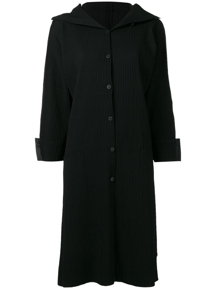 Issey Miyake Cauliflower - Ribbed Single Breasted Coat - Women - Polyester - One Size, Women's, Black, Polyester