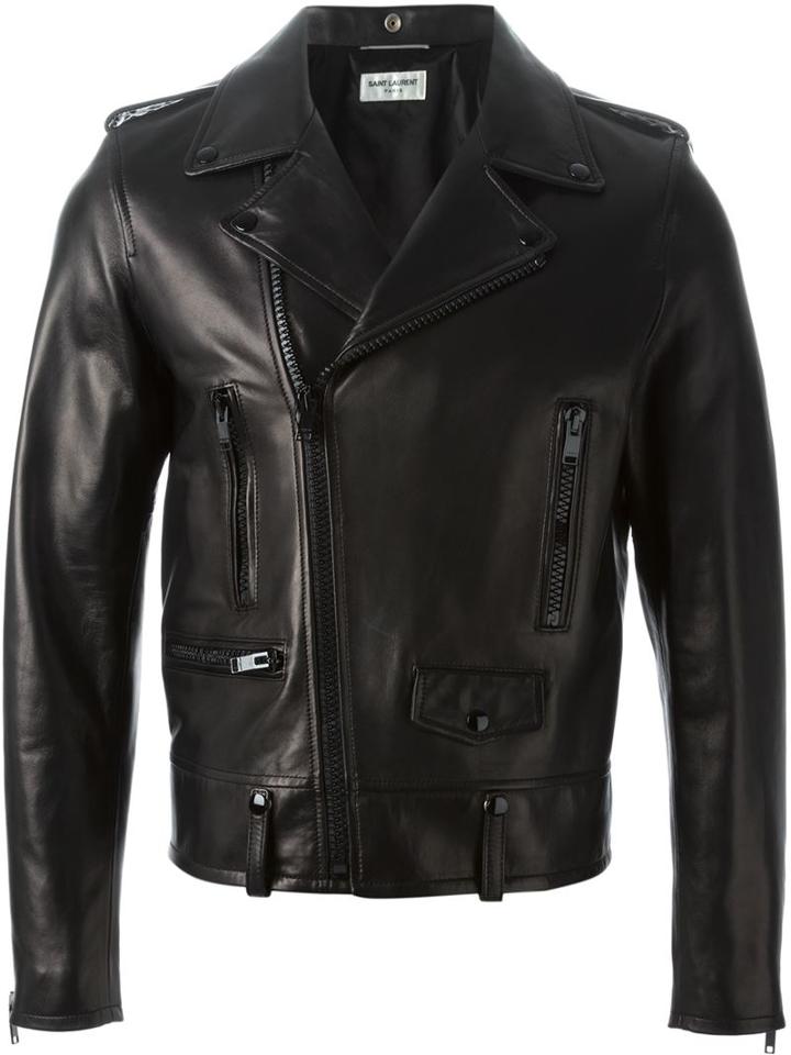 Saint Laurent Classic Biker Jacket, Men's, Size: 48, Black, Lamb Skin/cupro/cotton