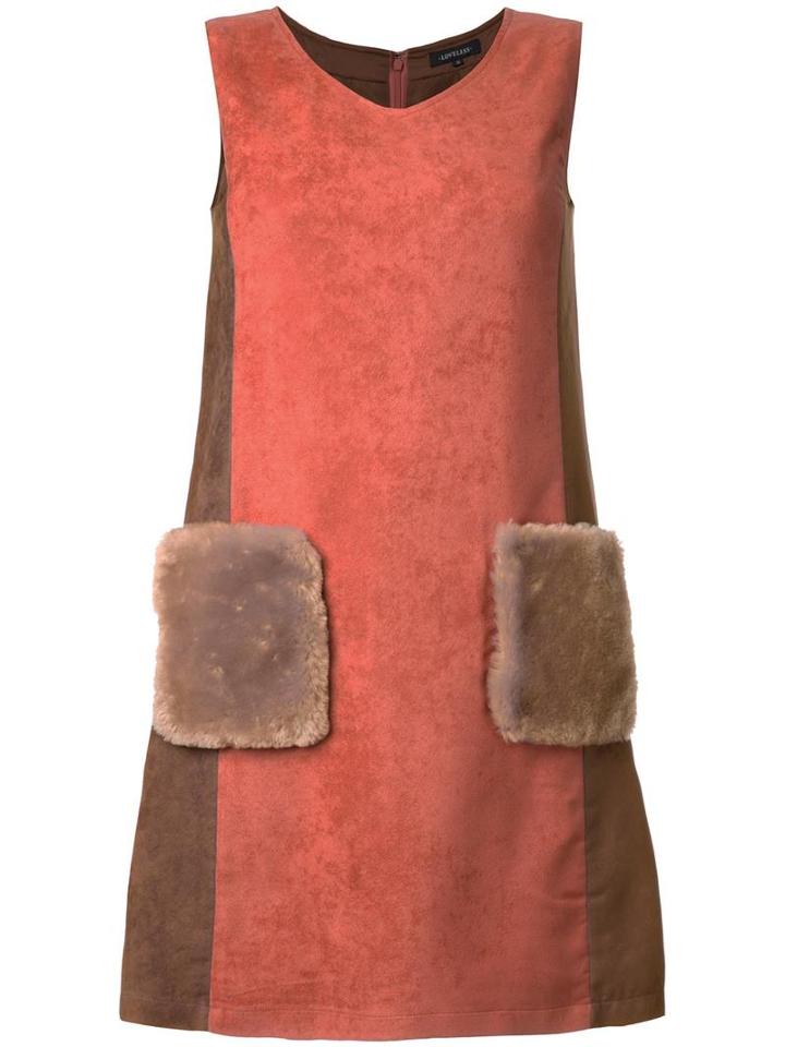 Loveless Front Pockets V-neck Dress, Women's, Size: 36, Yellow/orange, Polyester
