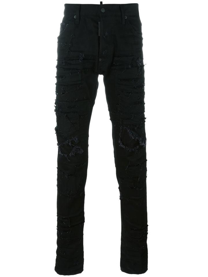 Dsquared2 Cool Guy Distressed Patchwork Jeans, Men's, Size: 50, Black, Cotton/polyester/spandex/elastane