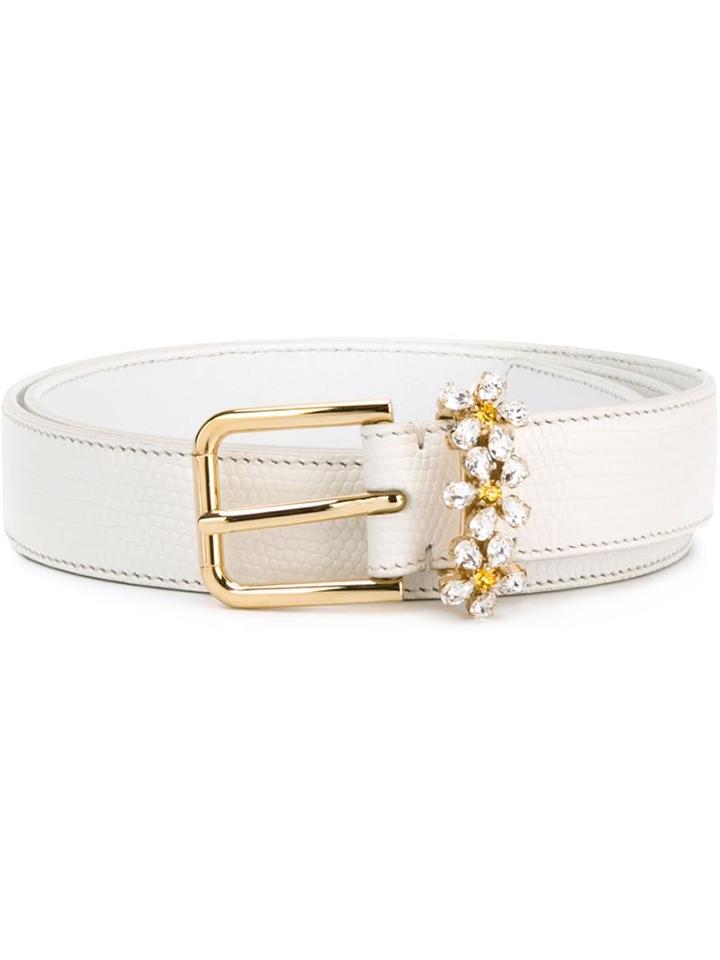 Dolce & Gabbana Daisy Crystal Belt, Women's, Size: 85, White, Leather