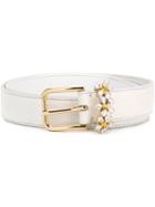 Dolce & Gabbana Daisy Crystal Belt, Women's, Size: 85, White, Leather