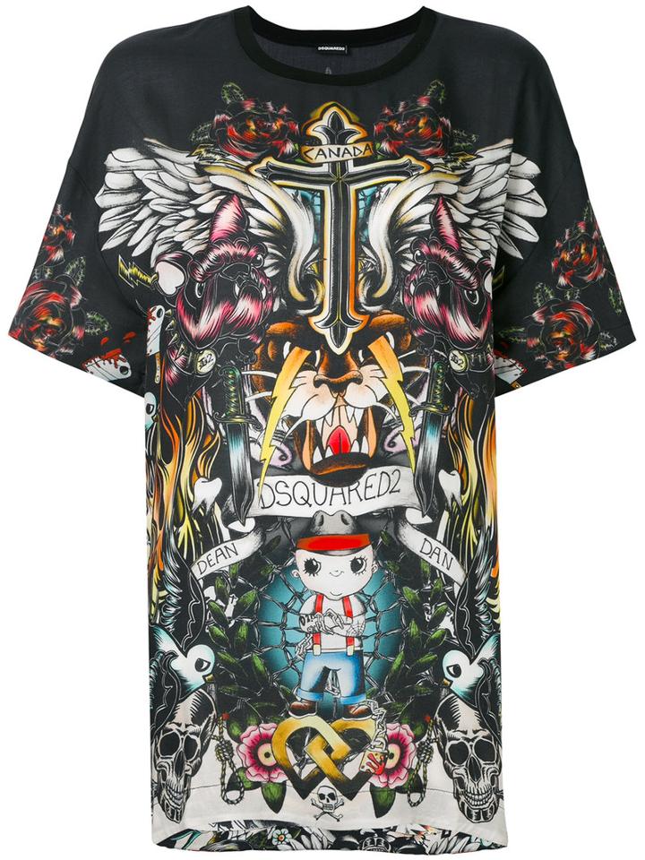 Dsquared2 - Abstract Print T-shirt - Women - Viscose - Xs, Black, Viscose