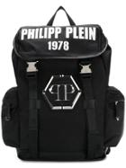 Philipp Plein Logo Print Canvas Backpack - Black