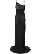 Isabel Benenato Sheer Asymmetric Evening Dress - Black