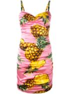 Dolce & Gabbana Pineapple Print Mini Dress, Women's, Size: 40, Pink/purple, Silk/spandex/elastane