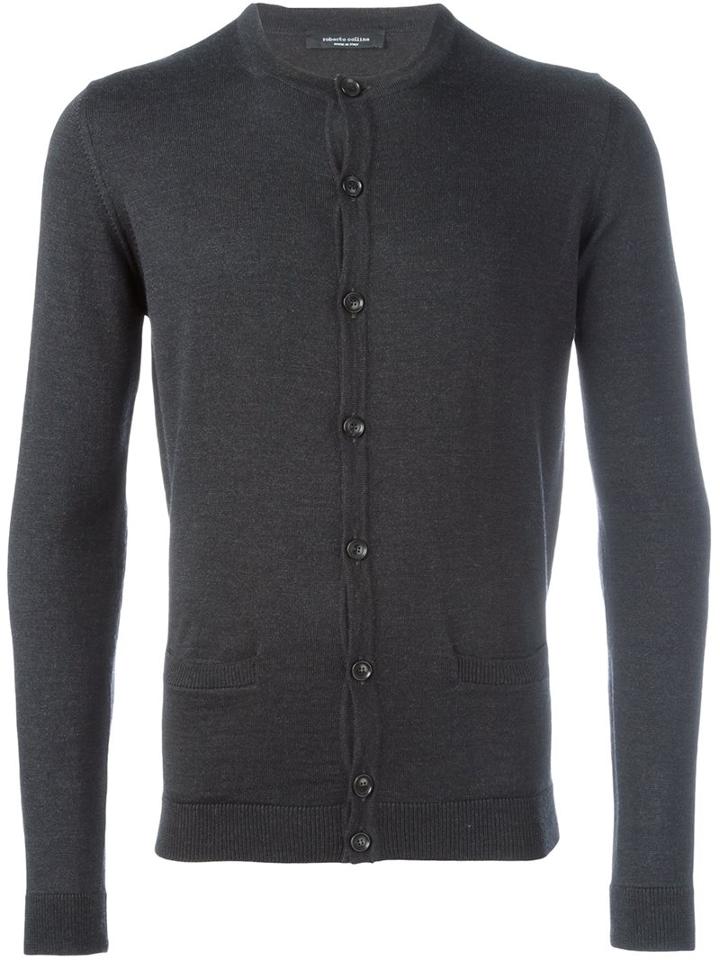 Roberto Collina Round Neck Cardigan, Men's, Size: 52, Black, Merino