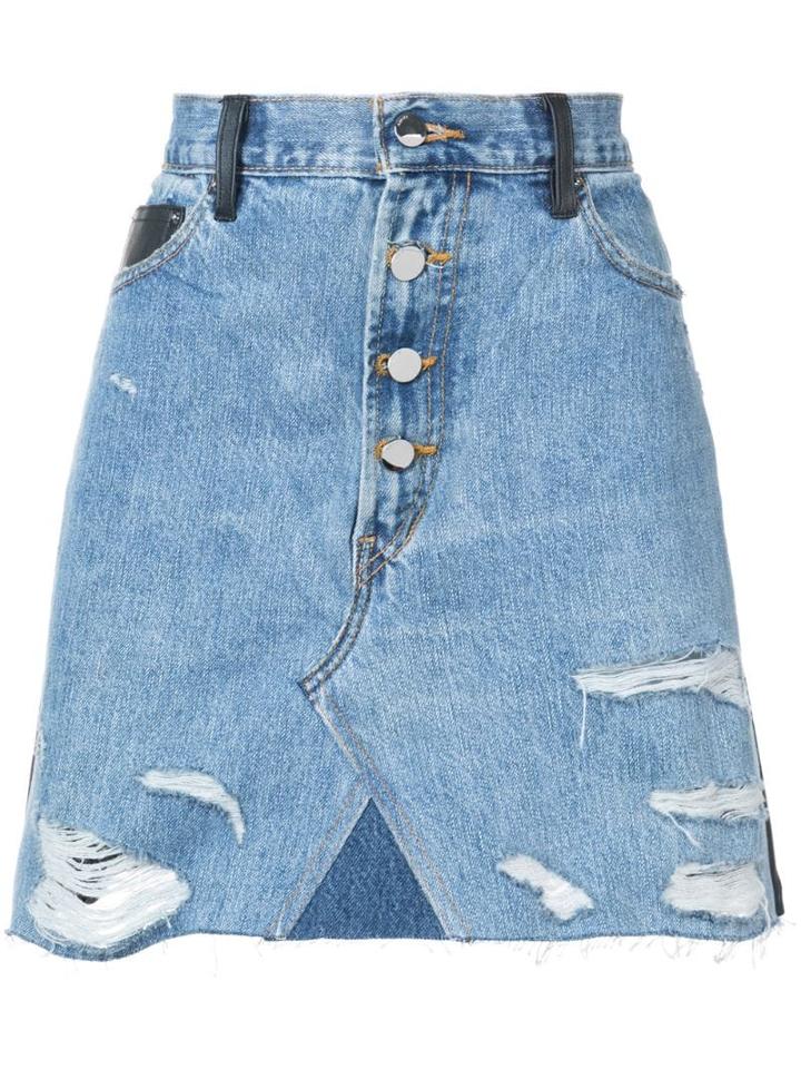 Amiri Contrasting Frayed Denim Skirt - Blue