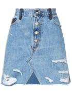 Amiri Contrasting Frayed Denim Skirt - Blue