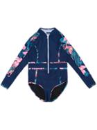 Duskii Girl - Tropical Print Long Sleeve Swimsuit - Kids - Polyester/spandex/elastane - 8 Yrs, Blue