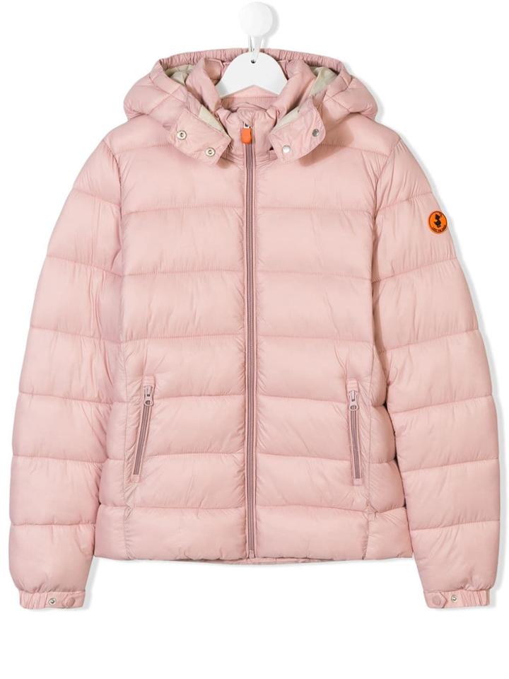 Save The Duck Kids Hooded Padded Coat - Pink & Purple