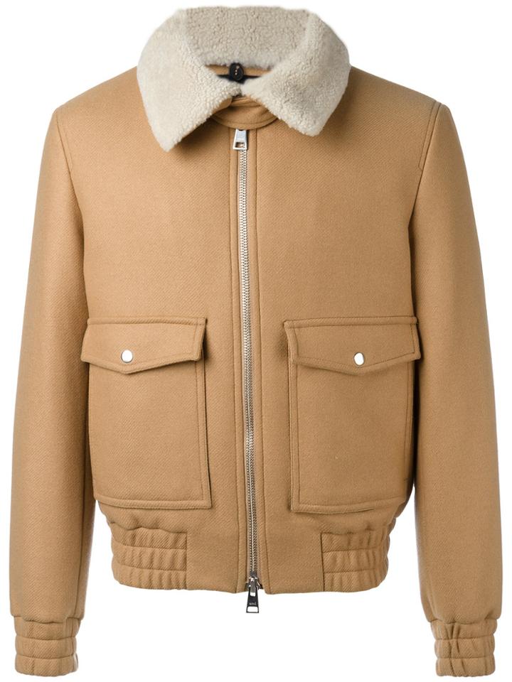 Ami Alexandre Mattiussi Zipped Jacket With Shearling Collar - Brown