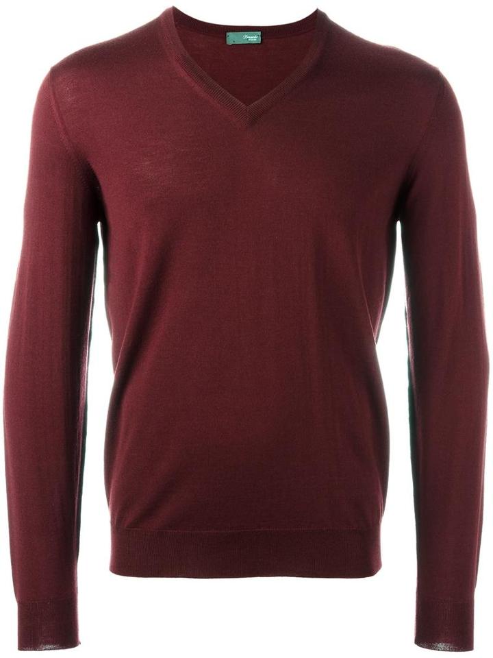 Drumohr V-neck Pullover, Men's, Size: 48, Red, Merino