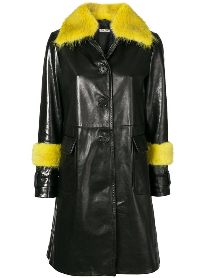 Miu Miu Contrast Leather Coat - Black