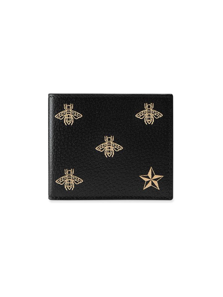 Gucci Bee Star Leather Bi-fold Wallet - Black