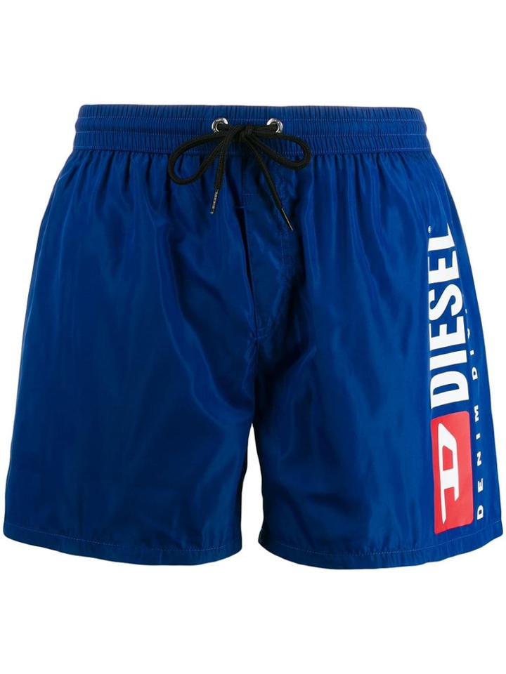 Diesel Logo Print Swim Shorts - Blue