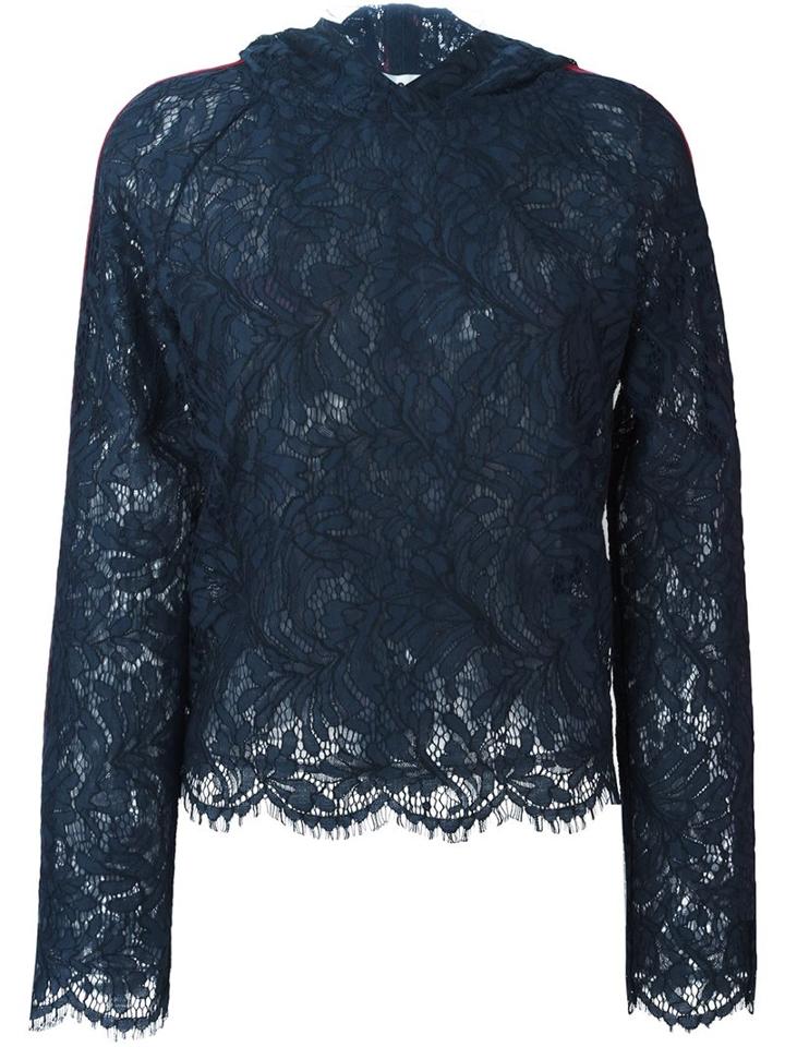 Msgm Lace Hoodie, Women's, Size: 38, Blue, Cotton/polyamide