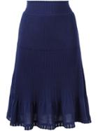 Alberta Ferretti Knitted Ruffle Hem Skirt, Women's, Size: 46, Blue, Polyester/acetate/virgin Wool