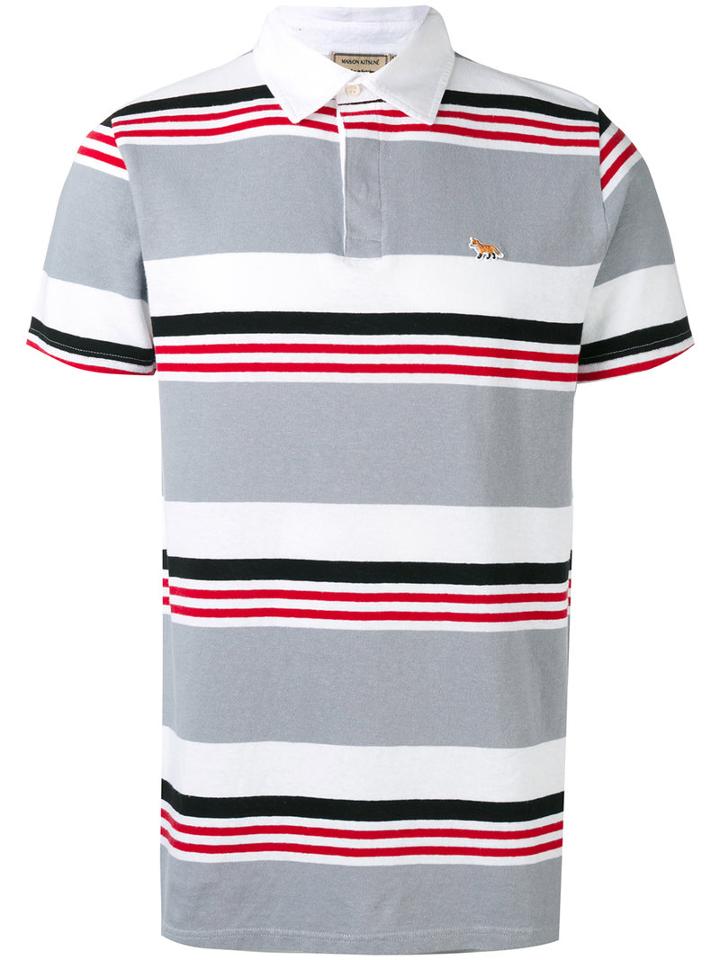 Striped Polo Shirt - Men - Cotton/linen/flax - S, Grey, Cotton/linen/flax, Maison Kitsuné