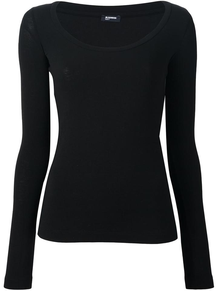 Jil Sander Navy Boat Neck Knit Top, Women's, Size: Large, Black, Spandex/elastane/rayon/virgin Wool