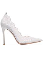 Gianvito Rossi White 105 Lace Detail Leather Pumps