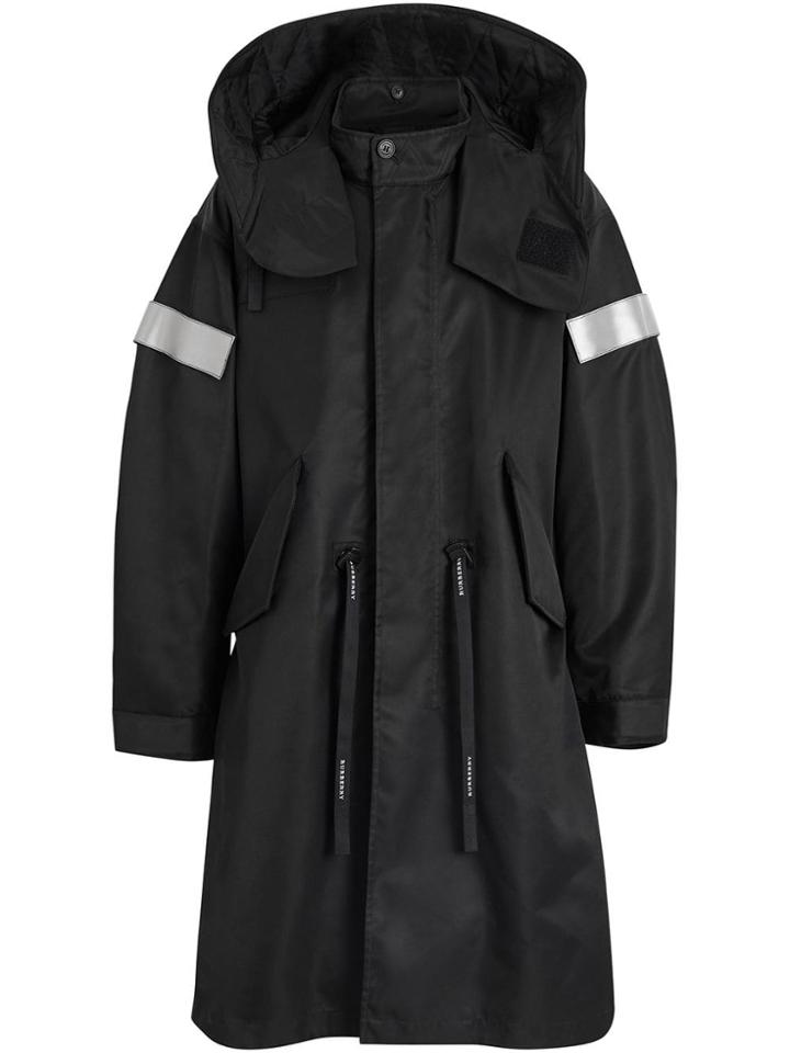 Burberry Detachable Hood Reflective Stripe Nylon Parka - Black