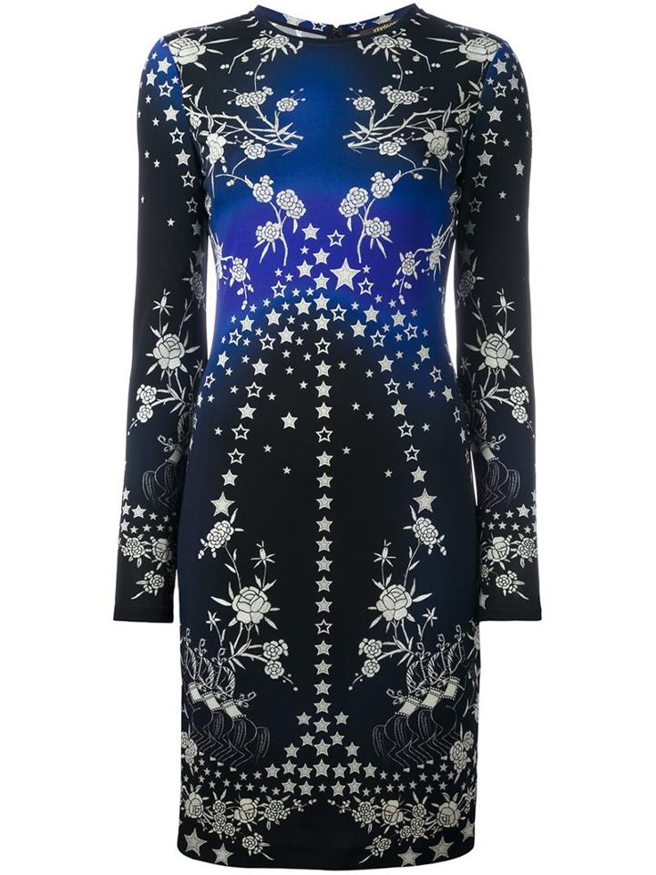 Roberto Cavalli Rose And Star Fitted Dress, Women's, Size: 40, Black, Viscose