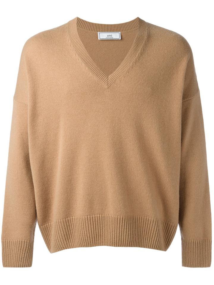Ami Alexandre Mattiussi Oversized V Neck Sweater - Brown