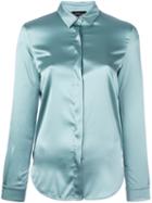 Les Copains Concealed Front Fastening Shirt, Women's, Size: 48, Blue, Silk/spandex/elastane
