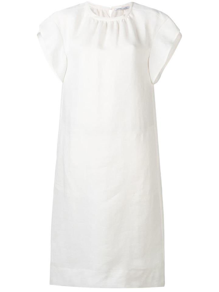 Agnona Round Neck Linen Dress - White