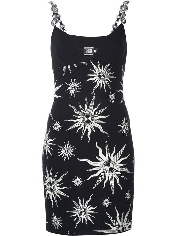 Fausto Puglisi Embellished Strap Sun Intarsia Dress, Women's, Size: 40, Black, Polyester/viscose/polyamide/spandex/elastane