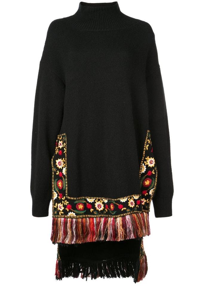 Oscar De La Renta Embroidered High Low Hem Jumper - Black