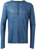 Zanone Henley T-shirt, Men's, Size: 56, Blue, Linen/flax