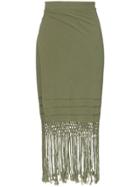 Caravana Imix Fringed Cotton Midi Skirt - Green