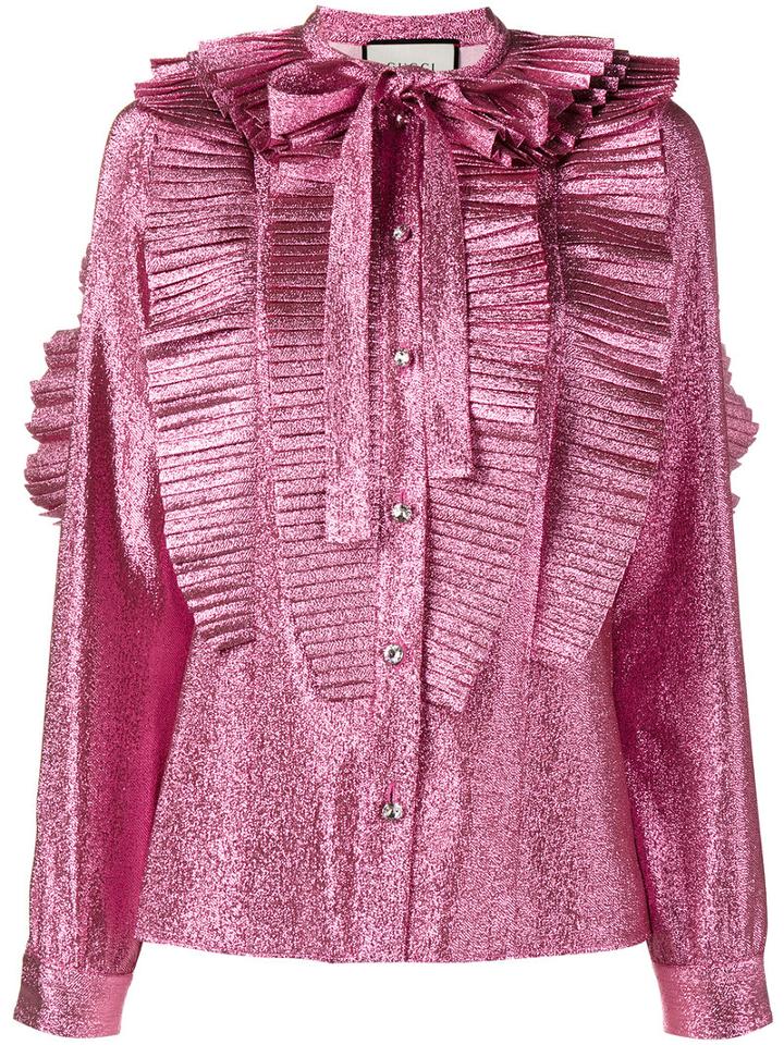 Gucci - Lurex Pleated Shirt - Women - Silk/metallized Polyester - 40, Pink/purple, Silk/metallized Polyester
