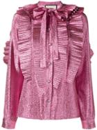 Gucci - Lurex Pleated Shirt - Women - Silk/metallized Polyester - 40, Pink/purple, Silk/metallized Polyester