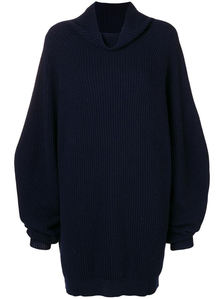 Erika Cavallini Cowl Neck Rib Knit Sweater - Blue