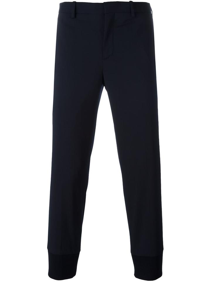 Neil Barrett Cropped Tapered Trousers, Men's, Size: 50, Blue, Virgin Wool/spandex/elastane/viscose/cotton