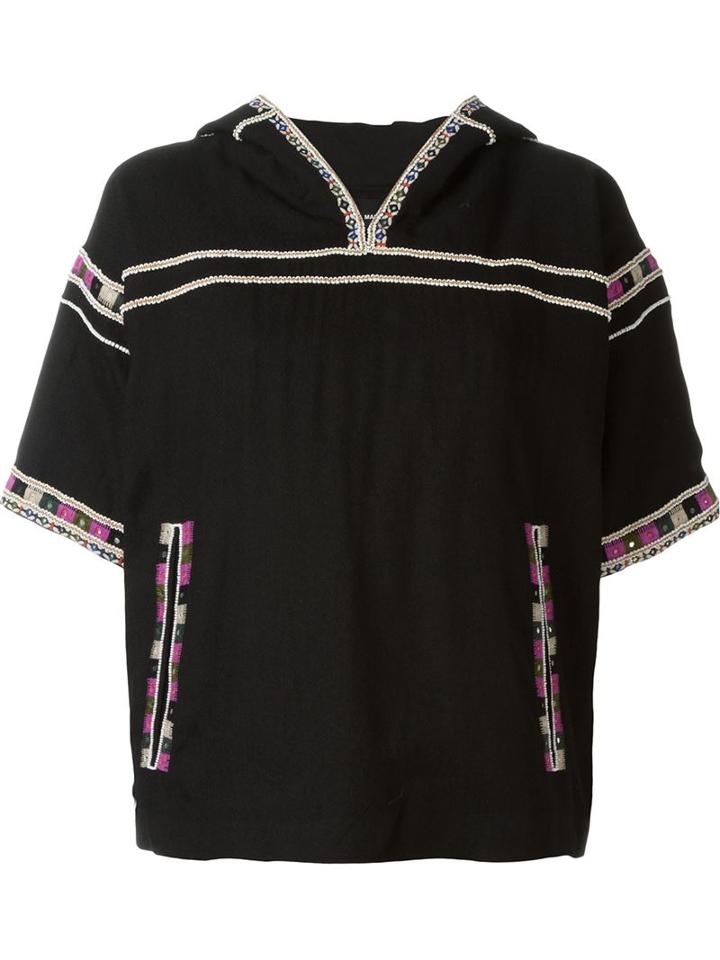 Isabel Marant - Half Sleeve Hoodie - Women - Cotton/acrylic/wool/glass - 36, Black, Cotton/acrylic/wool/glass